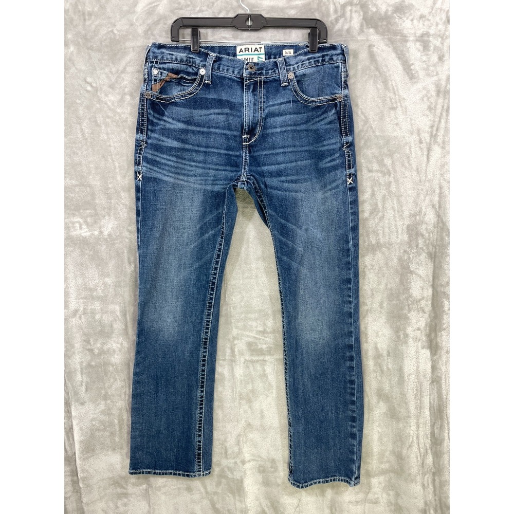 Ariat M7 Slim Fit Straight Leg Jeans Mens 36x34 Blue Denim Western